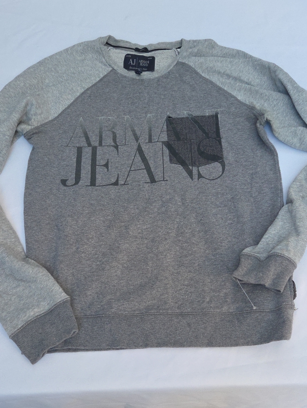 Armani Jeans Two-Tone Gray Raglan Crewneck Sweatshirt
